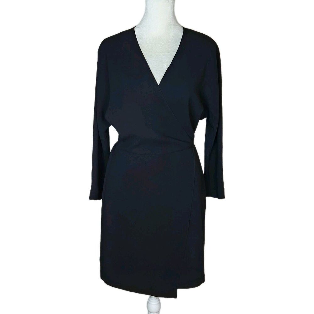 Babaton Aritzia Black Dolman Sleeve Wrap Front Mini Dress Small Quiet Luxury